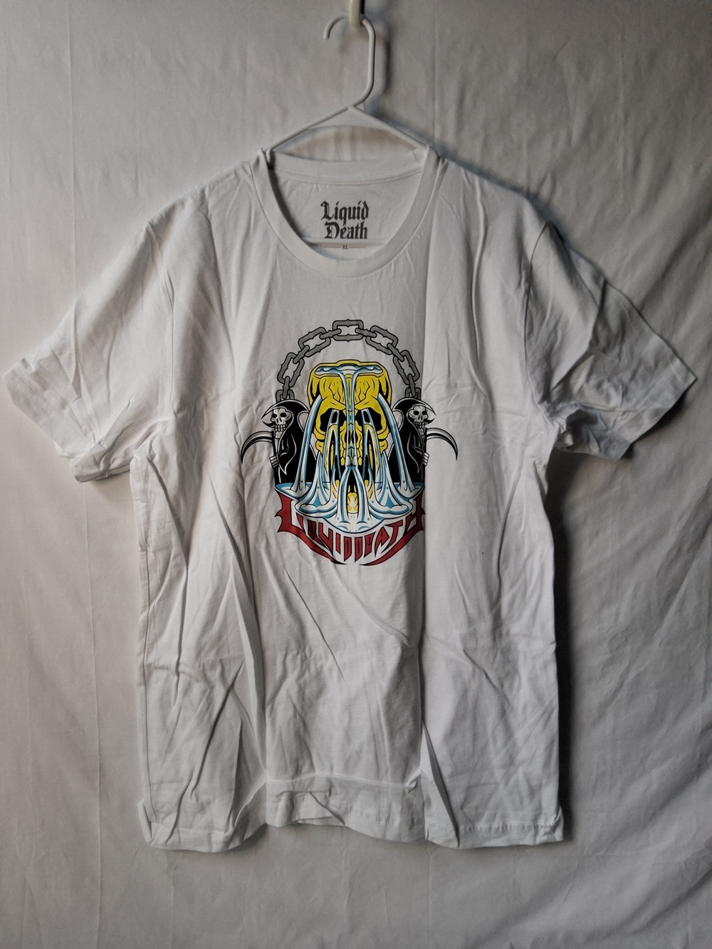 Liquid Death White Short-Sleeve Graphic Tee with Multicolor Crest